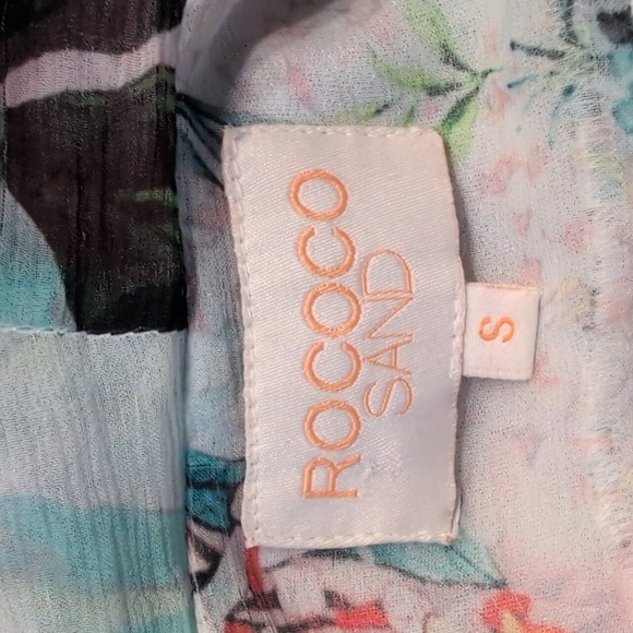 ROCOCO SAND Crinkle Chiffon Long Sleeve Faux Wrap Floral Ruffle Dress Size Small - Picture 5 of 8